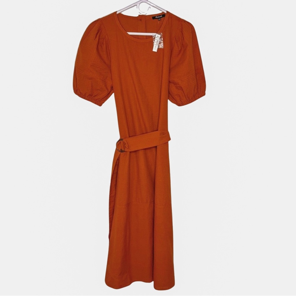 NWT Madewell Seersucker Belted Midi Dress Large